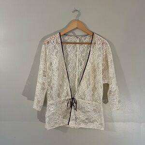 Y2K Old Navy boho festival cream floral lace kimono tie top large